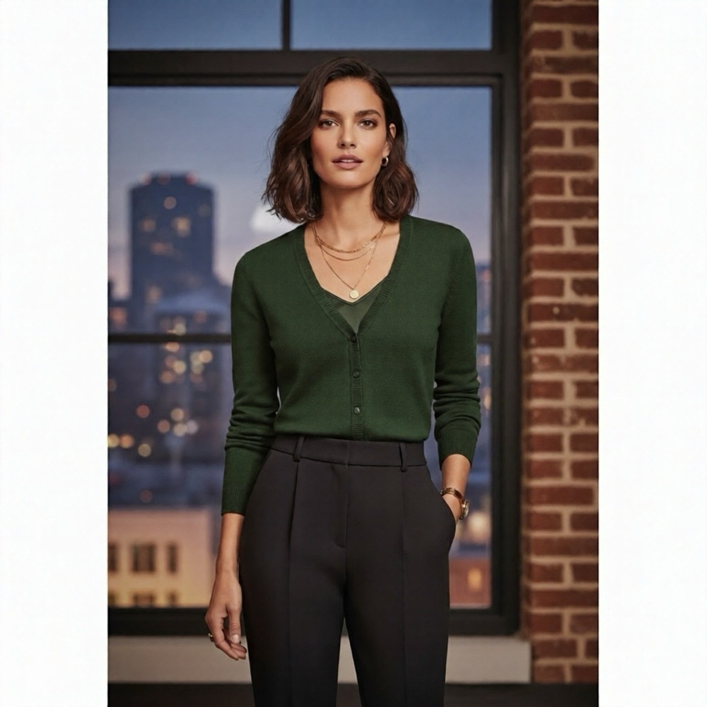 *30of3* NWOT. Ann Taylor. Loft. Forest green button down cardigan. Small size.